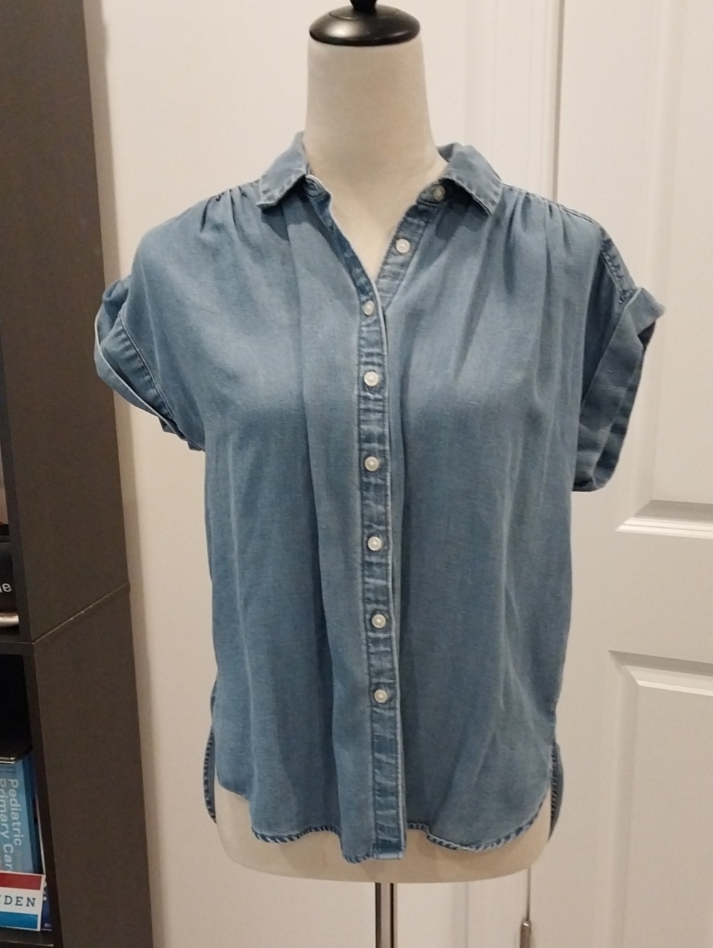 LOFT Light Blue Chambray Button-Front Top